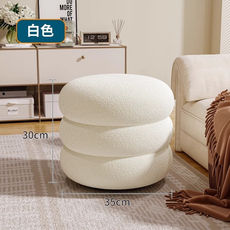 リビングルーム用ラムウールベンチ、家庭用丸型スツール、玄関用ネットセレブ子供用ソファ、低スツール、シンプルなスツール、靴交換用スツール|undefined