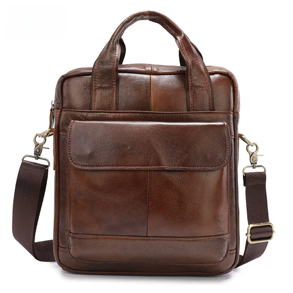 A4 File Vertical Briefcase Retro Men's Bag Handbag Business Crossbody Bag First Layer Cowhide Shoulder Bag Wholesale