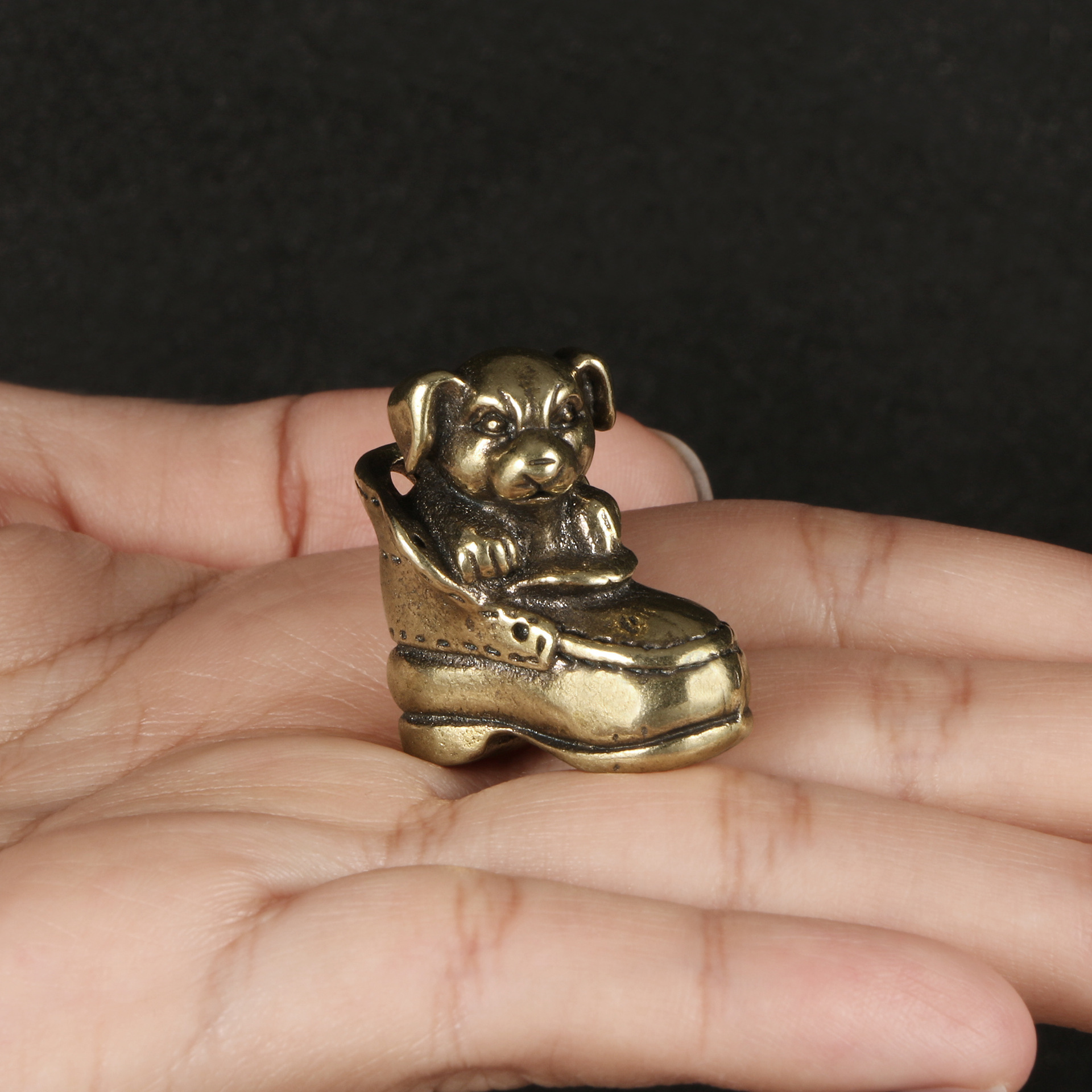 황동 단단한 개 펜던트 귀여운 신발 개 구리 펜던트 핸들 골동품 청동 키 체인 펜던트 액세서리