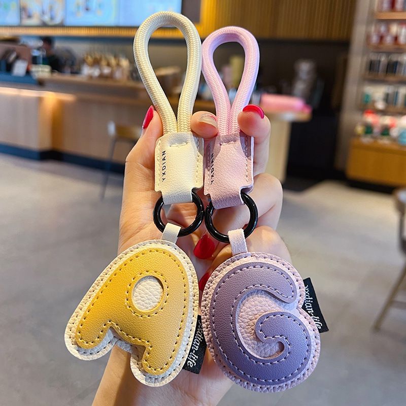 Unique design stitched initial keychain for couples, initial pendant, creative gift, backpack accessory Unique design stitched initial keychain for couples, initial pendant, creative gift, backpack accessory