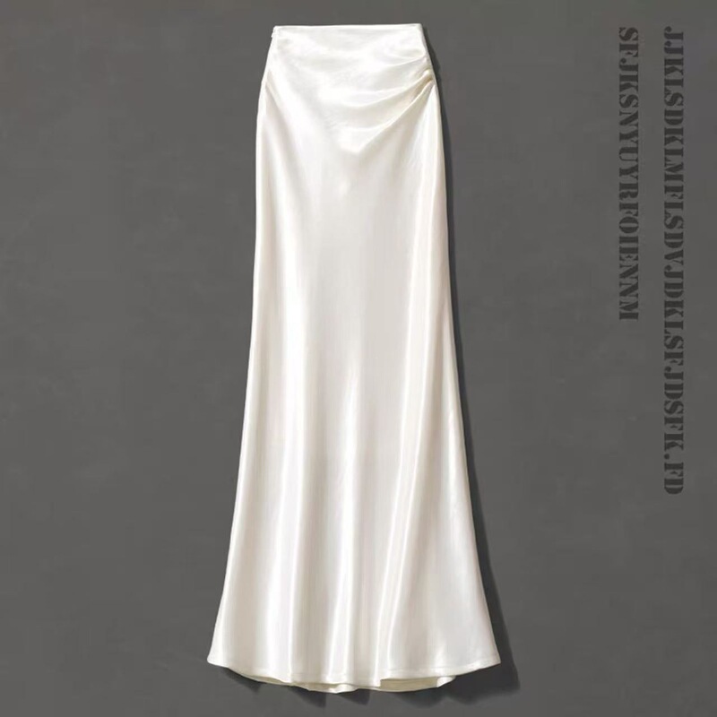 Summer new style gold-satin high-waisted slimming skirt, elegant and figure-flattering long fishtail bodycon skirt