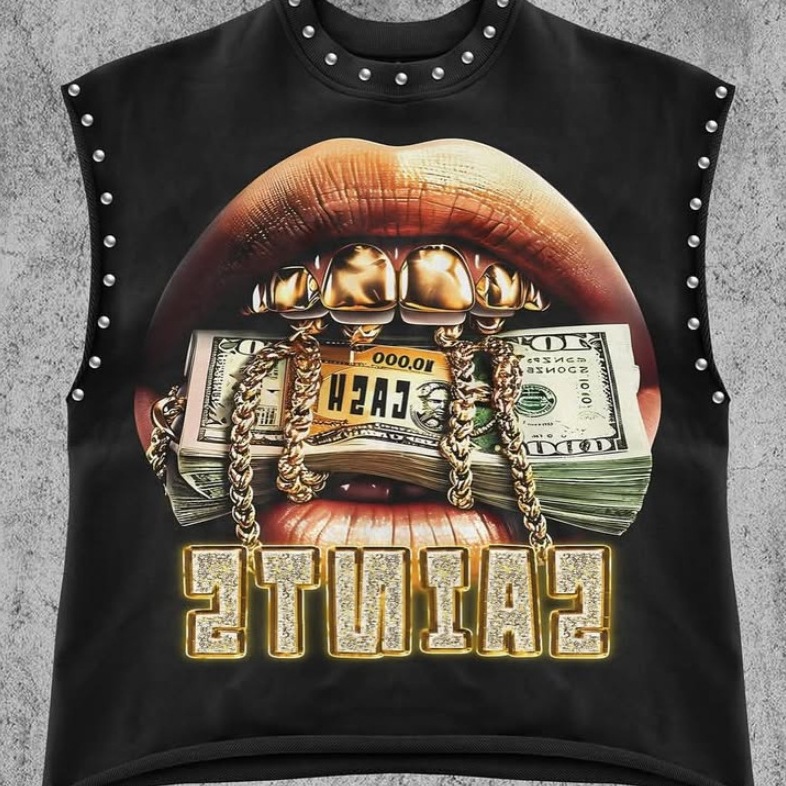 Fc1428 European and American Cross-Border Spring and Autumn Retro Lip Print Rivet Casual Vest Sexy Hot Girl Other Short-Sleeve Tops