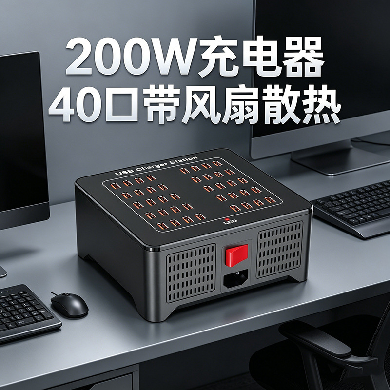 Cross-Border 40-Port Multi-Port Charger 300W High-Power Intelligent Cooling Charging Station Device for Simultaneous Charging Studio Use
