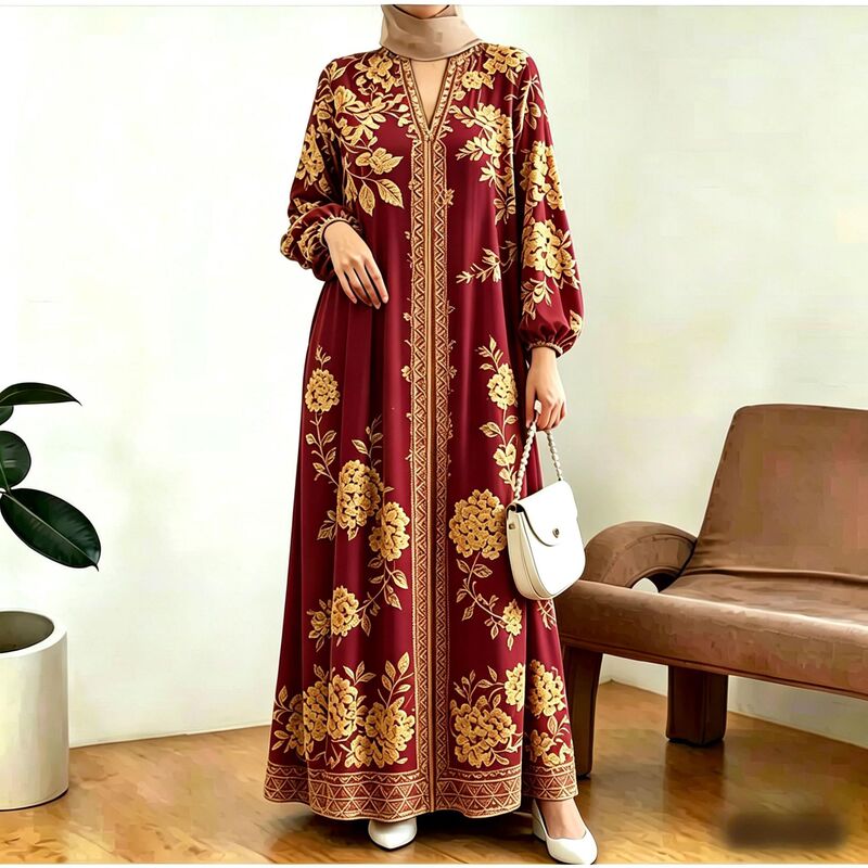New European and American cross-border bohemian style women's beach vacation 3D printed loose kaftan dress New European and American cross-border bohemian style women's beach vacation 3D printed loose kaftan dress