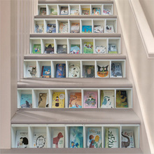 亞馬遜時尚家居自粘3D樓梯貼紙 卡通書架 裝飾防水樓梯貼