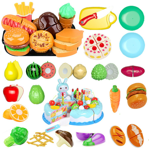 Fruit slicing, vegetable slicing and watching, children's kitchen play house toys, burgers, Western food, cake cutting, cooking kitchen utensils