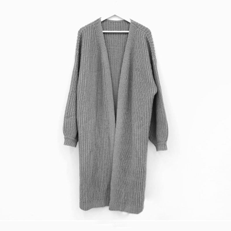 Estilo coreano estilo perezoso pit suéter largo abrigo de las mujeres otoño e invierno nuevo color sólido suelta linterna manga punto cardigan moda