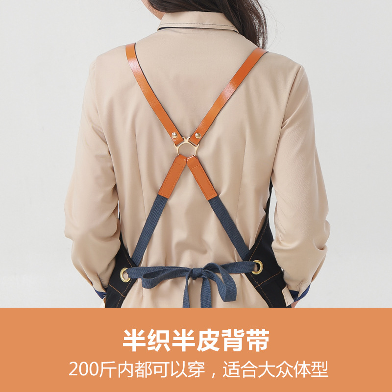 Comercio exterior de lona gruesa delantal logotipo personalizado moda coreana barista ropa de trabajo peluquero delantal fábrica al por mayor