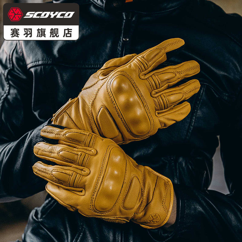 깃털 오토바이 승마 장갑 봄과 여름 복고풍 기사 오토바이 낙하 방지 레이싱 남성용 양가죽 통기성 장갑