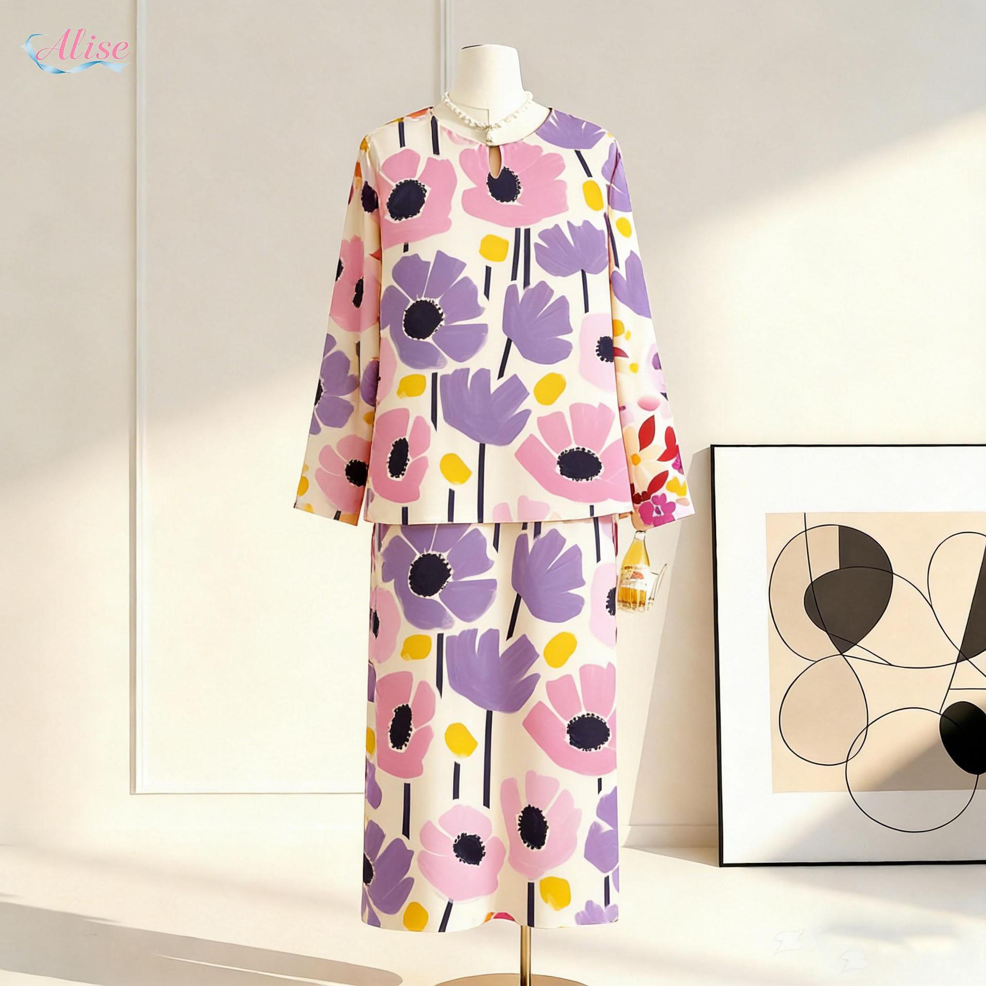 Elegant Two-Piece Maxi Dress Set – Flowy Skirt & Top, 3D Floral Print (S-3XL, 5 Colors)_voghion.com