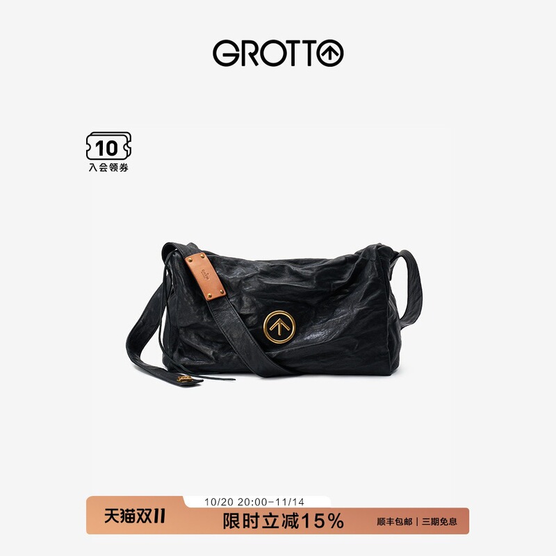 New g Le Black Stone Bag Classic Vegetable-Tanned Sheepskin Large Capacity Single Shoulder Crossbody Soft Bag Commuter Bag Arrow Bag