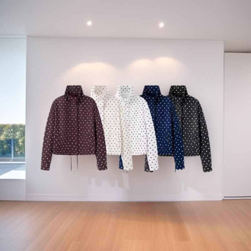 Zr Cross-Border Foreign Trade Wholesale 2026 New European and American Style Fashion Casual Stand-Up Collar Polka Dot Puff Sleeve Jacket