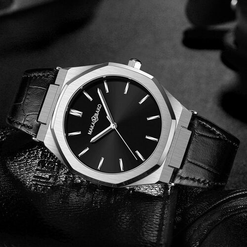Octagonal simple Japanese movement men's watch casual trendy waterproof first layer cowhide leather watch