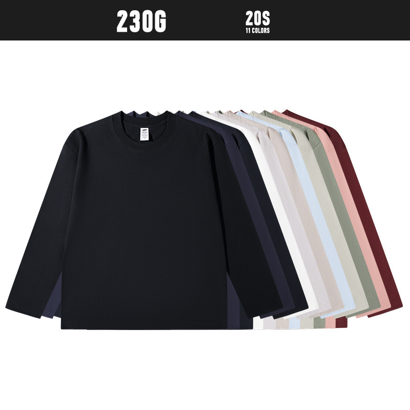 American Loose Heavy Cotton Long-sleeved T-shirt Men's Autumn Solid Color Round Neck Inner Top Men's Base Shirt Clothes