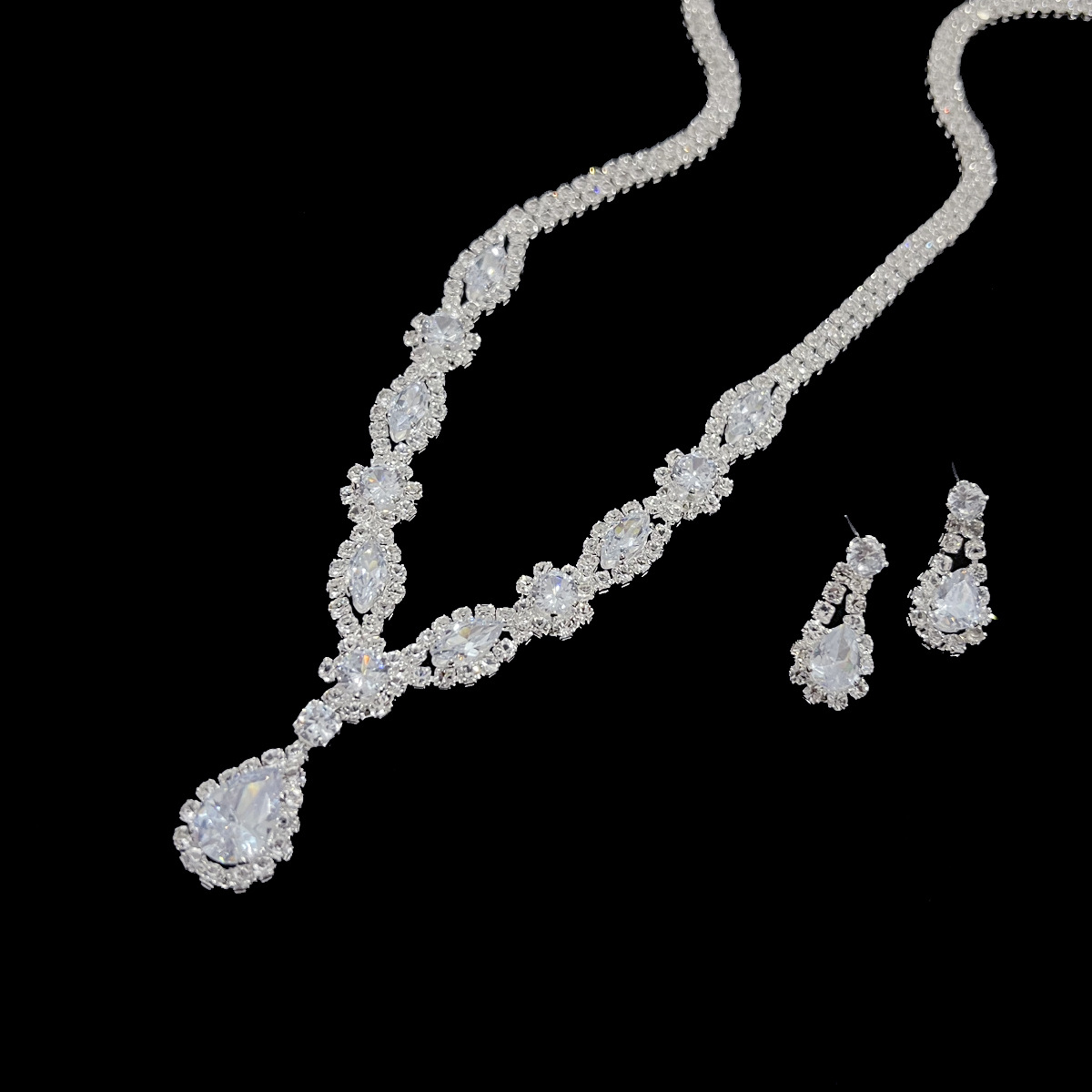 Europeo y americano fresco collar nupcial pendientes joyería traje ZIRCON boda banquete joyería vestido de boda accesorios N867