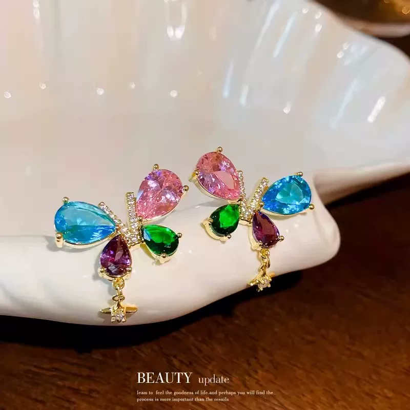 Серебряная игла, цирконий, свежие изящные серьги, стиль высокого качества