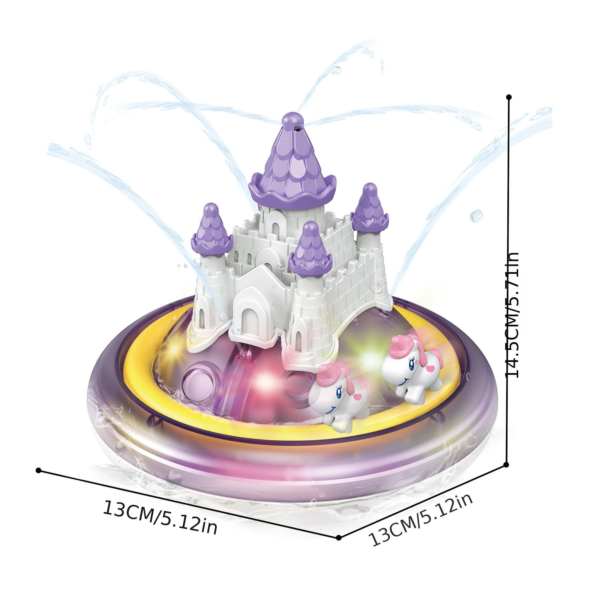 Baños transfronterizos unicornio castillo rociador de agua juguetes de agua para niños bañera luminosa eléctrica juguetes de baño para bebés