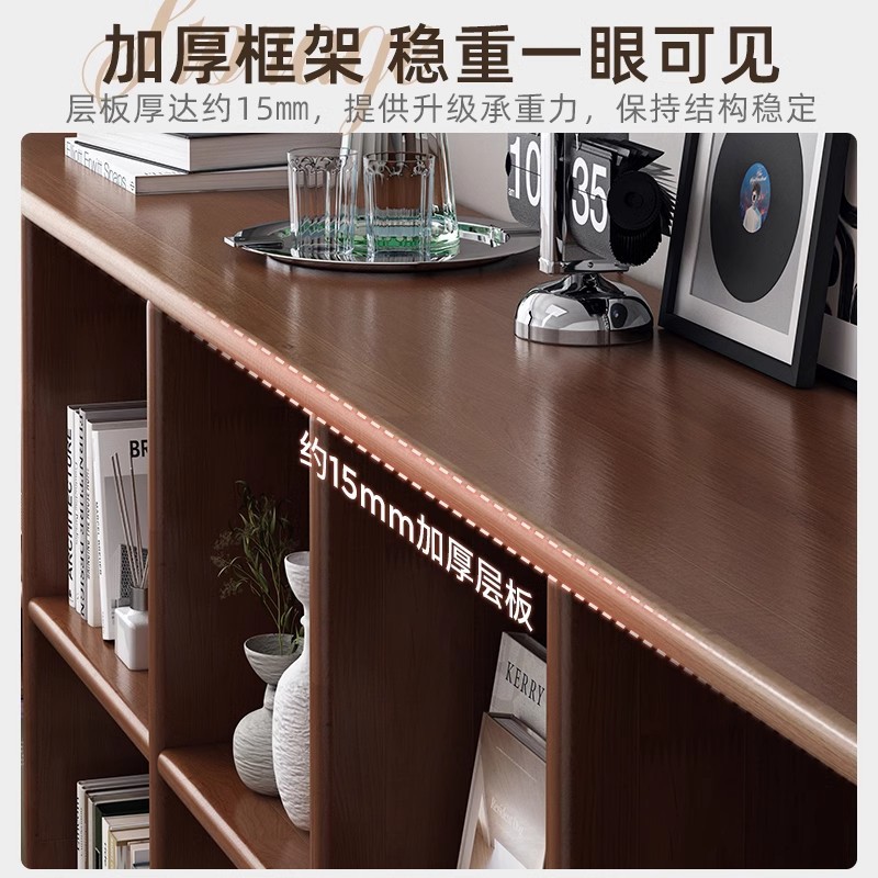 Estantería de madera maciza pura Estante de piso Combinación libre de estantería Estante de almacenamiento Integrado contra la pared Estante de exhibición de sala de estar para el hogar