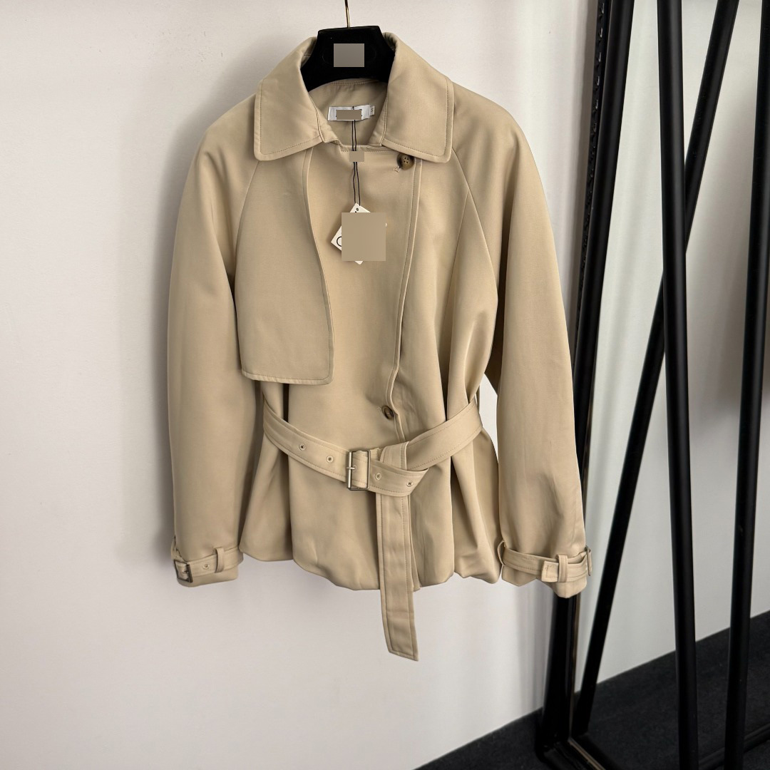 Nanyou High-End Foreign Trade New Style Elegant Commuter Windbreaker Jacket with Logo Leather Label on the Back, Turn-Down Collar, Long Sleeves, and Short Design