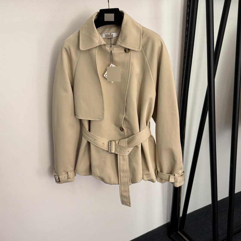 Nanyou High-End Foreign Trade New Style Elegant Commuter Windbreaker Jacket with Logo Leather Label on the Back, Turn-Down Collar, Long Sleeves, and Short Design