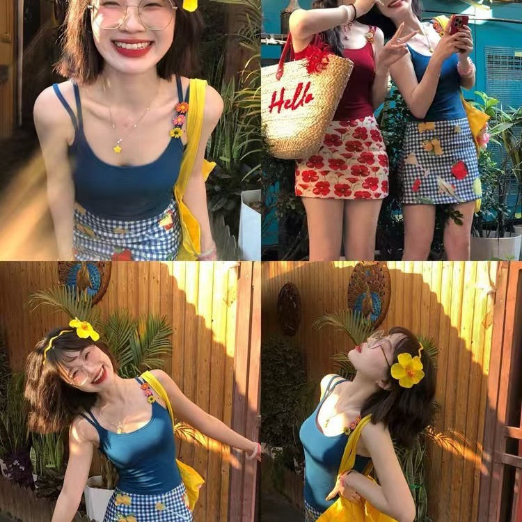 Summer New Style Dopamine Sweet Girl Fashion Camisole with Chest Pads and Floral Design for Vacation Outfits