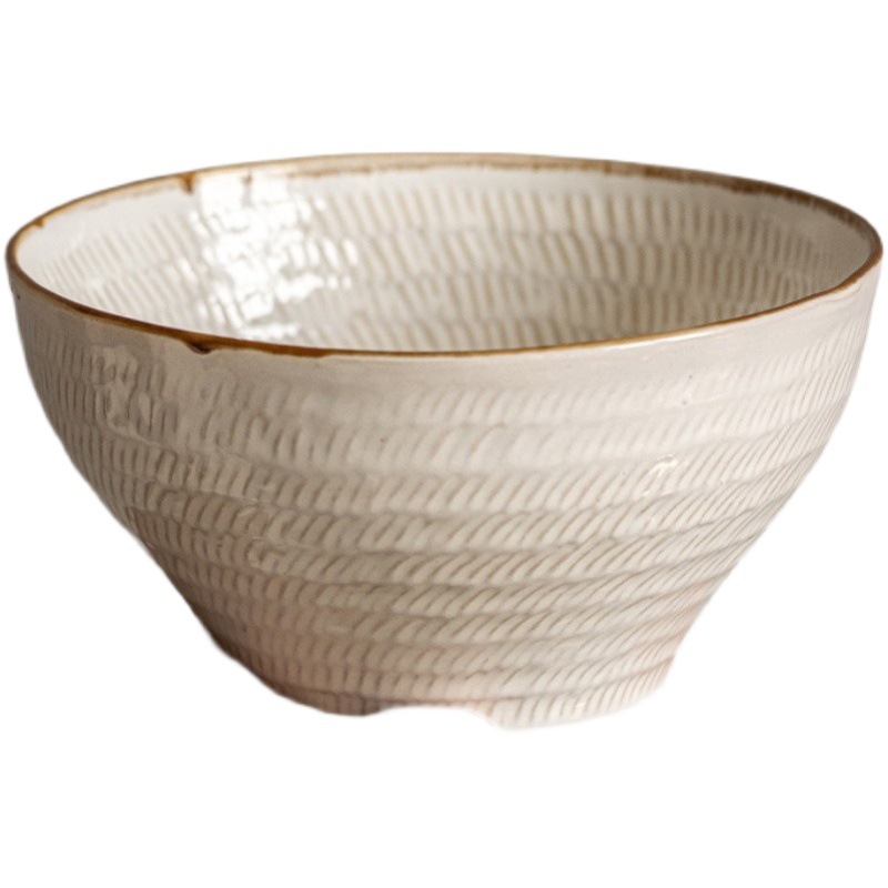 El tazón de fideos es justo ~ hilo japonés 6,7 pulgadas tazón de fideos retro pierna alta cerámica ensalada tazón sopa tazón ligeramente defecto