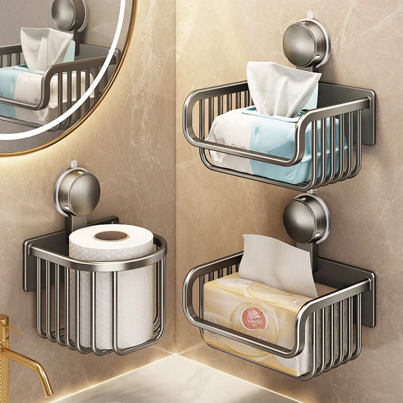 Suction Cup Toilet Paper Holder Toilet Toilet Paper Box Toilet Tissue Holder Punch-Free Wall-Hanging Roll Paper Drawable Bathroom Storage Rack
