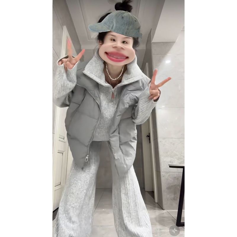 韩系冬季休闲穿搭一整套2025新款保暖棉服马甲针织衫休闲裤三件套|undefined