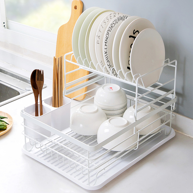 Estante de almacenamiento de platos de doble capa fregadero de drenaje estante de plato cocina Mesa hogar pequeño armario vajilla caja de almacenamiento