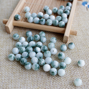 Myanmar Jade A Goods Floating Flower Round Beads Ice Glutinous Jade Floating Blue Flower Jade Beads DIY Bracelet Necklace Accessories