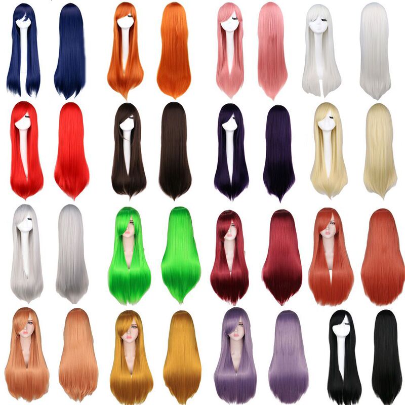 Cos Wig Colorfulful Long Straight Hair Cosplay Wig European and American Anime Style in Stock 80cm Wig in Stock Cos Wig Colorfulful Long Straight Hair Cosplay Wig European and American Anime Style in Stock 80cm Wig in Stock