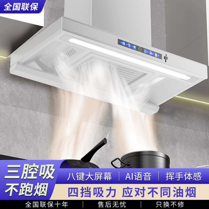 Wholesale Aviation Instrument Haotai Large Suction Range Hood Gas Stove Set Home Kitchen White Range Hood Stove Set