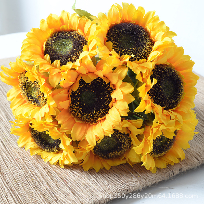 Flores de girasol de simulación única flor de simulación mayorista decoración de la sala de estar del hogar props de decoración de boda ramo falso flores de sol