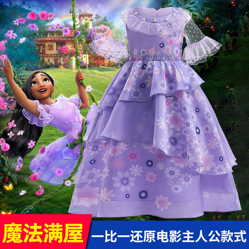 Europa y América transfronteriza nueva magia completa casa encanto niños princesa vestido niñas cos juego de rol vestido de rendimiento