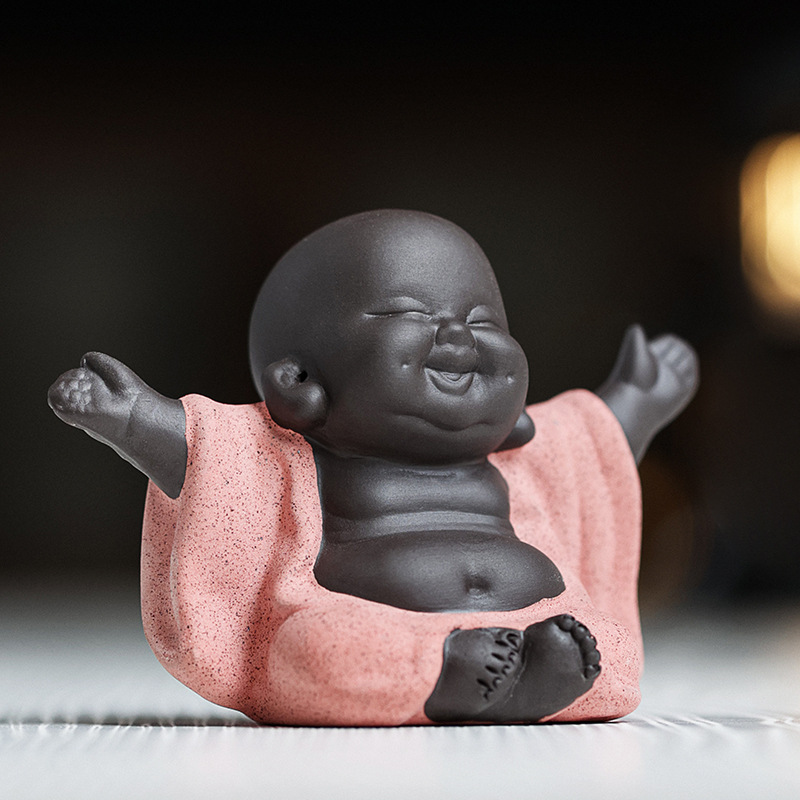 Creative Purple Sand Maitreya Laughing Buddha Small Ornaments Chinese Zen Style Tea Room Desktop Ornaments Flower Pot Fish Tank Landscaping Decoration