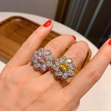 欧美新款肥正方6*6粉钻黄钻 几何型镶嵌白金独立包装女式指环戒指