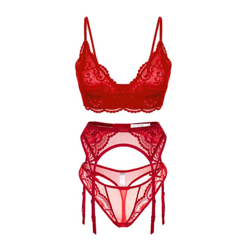 French Style Underwear Women's Triangle Cup Small Chest Deep V No Steel Ring Bra Set Sexy Bra Summer Thin