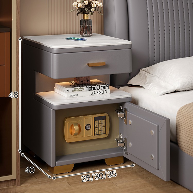 Mesita de noche inteligente, caja fuerte, lujo ligero todo en uno, sensación de alta gama, dormitorio pequeño moderno y simple, estante de cabecera extremadamente estrecho