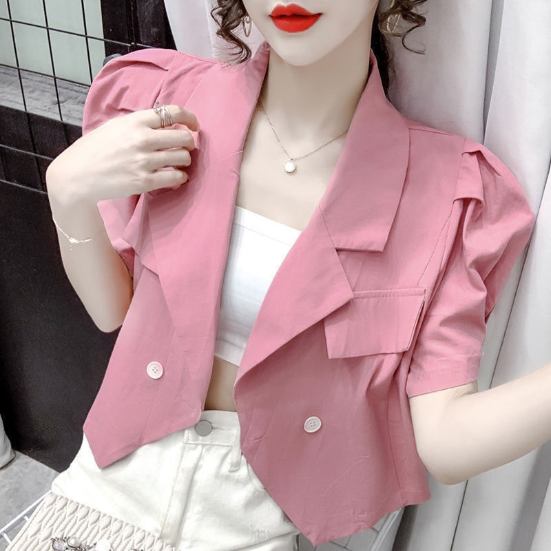 Short Suit Jacket Women's Summer 2024 New Short-sleeved Thin Design Niche French Puff Sleeve Top