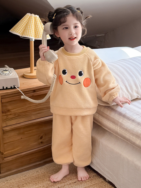 女童加绒睡衣套装秋冬装法兰绒可爱家居服女孩宝宝两件套2025新款|undefined