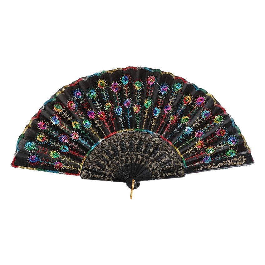 Оптовая продажа черный стержень веер с пайетками китайский стиль танцевальный вентилятор павлин хвост веер блесток вышитый вентилятор Wing Chun Fan