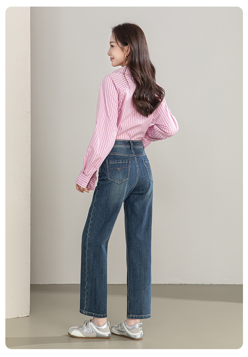 Quần jean nữ ống rộng cạp cao phong cách phục cổ — xanh lam chi tiết 26