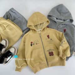 麦宝儿童套装2025春秋新款韩版男女童连帽开衫+运动裤两件套批发