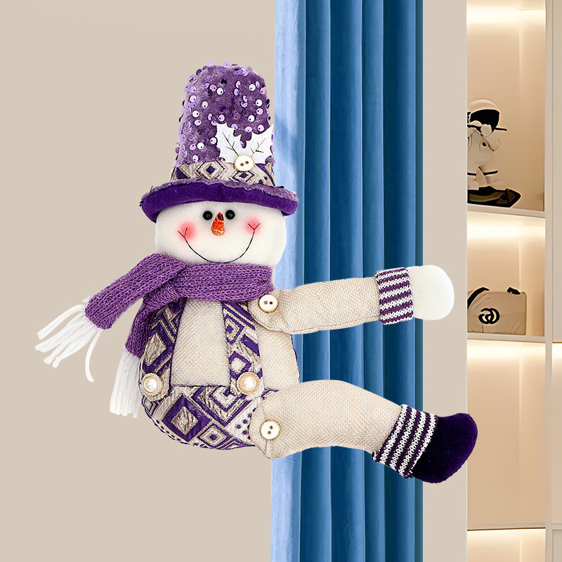 新しいクロスボーダークリスマスカーテンバックル装飾紫サンタクロース雪だるまペンダント人形ウィンドウペンダント|undefined