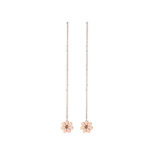 Korean-style fashionable temperament titanium steel small chrysanthemum tassel earring with rose gold, versatile sweet pastoral style sister-in-law earrings