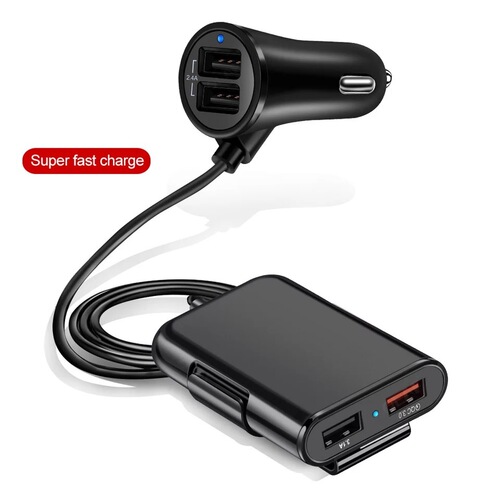 40W 8A QC3.0 front and rear seat car charger fast charging one to four 4USB multi-port flash charging car charger with cable