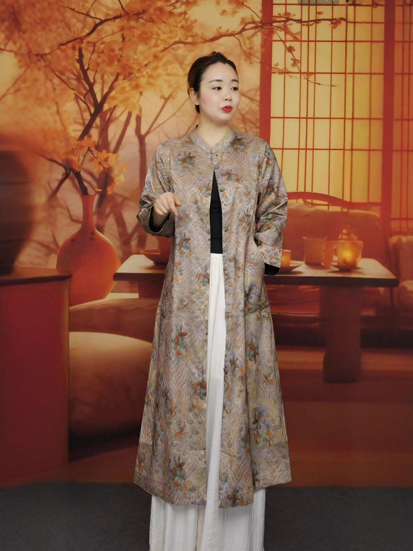 双面双穿2025新款春秋中年女装桑蚕丝提花中长款风衣外桃上衣|undefined