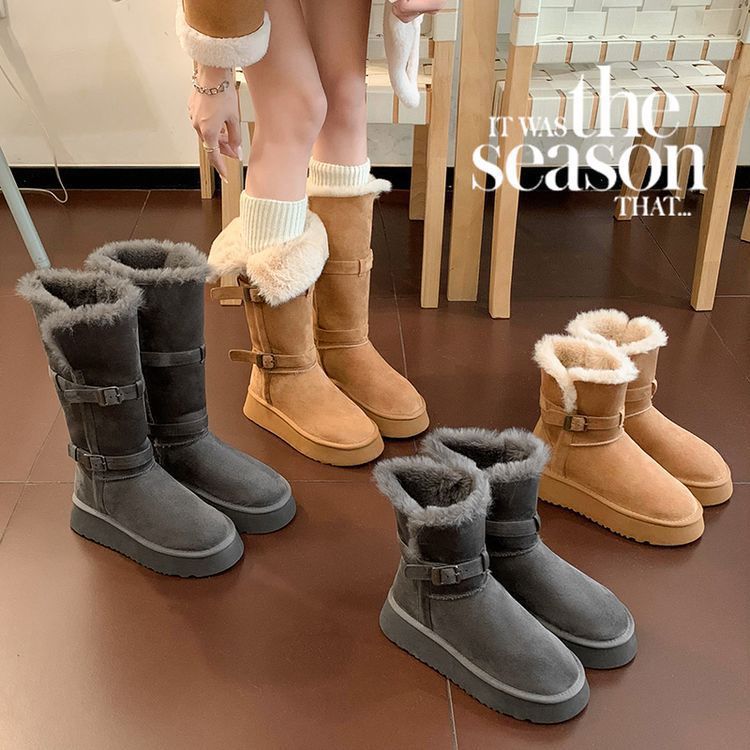 グレーの厚底インヒールショートブーツ、レディースハイブーツ、暖かい綿靴、東北雪地ブーツ、レディース冬用、裏起毛、厚底|undefined