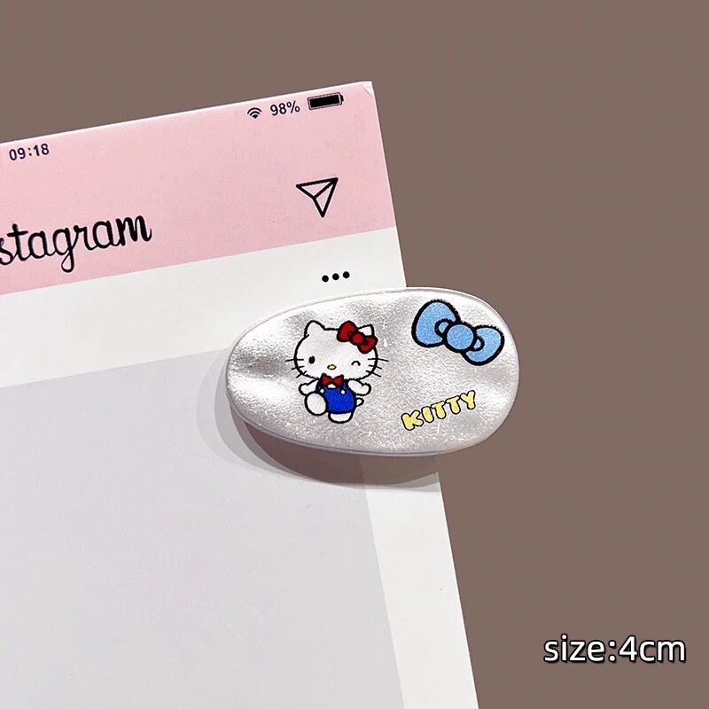 可爱甜美珍珠白KT猫椭圆发夹卡通少女ins百搭刘海夹网红发卡批发|undefined