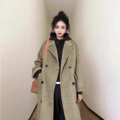 正肩毛呢西装外套宽松显瘦气质韩系欧货大衣女秋冬新款中长款外套